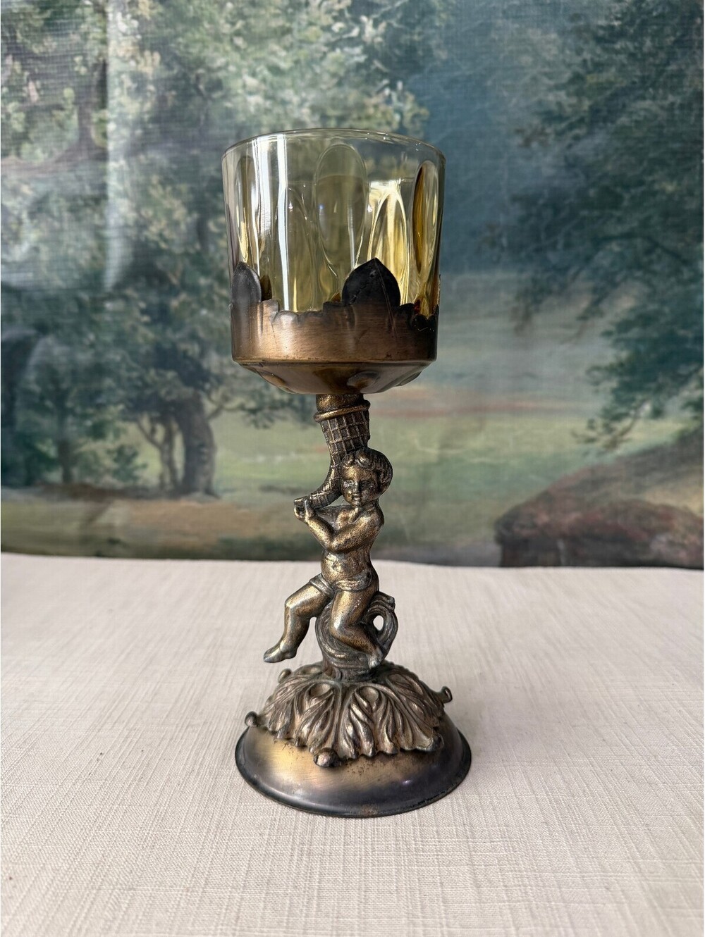 Vintage Figural Child Cornucopia Goblet Candle Holder